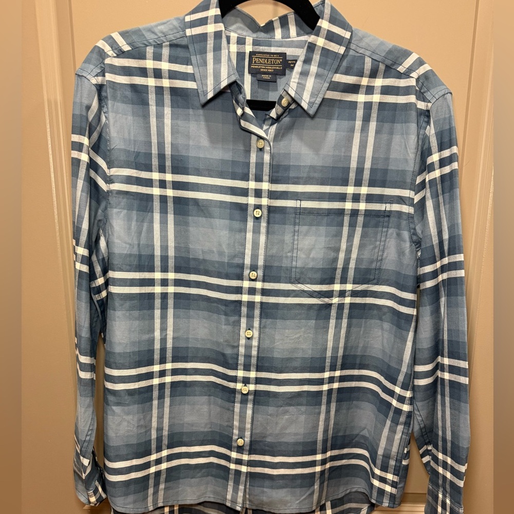 Pendleton Blue and White Checkered Button-Down Shirt